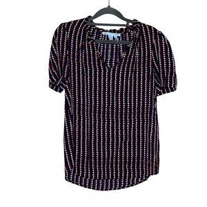 Draper James Heart Peasant‎ Top Nassau Navy Multi Color Novelty Print Size 8